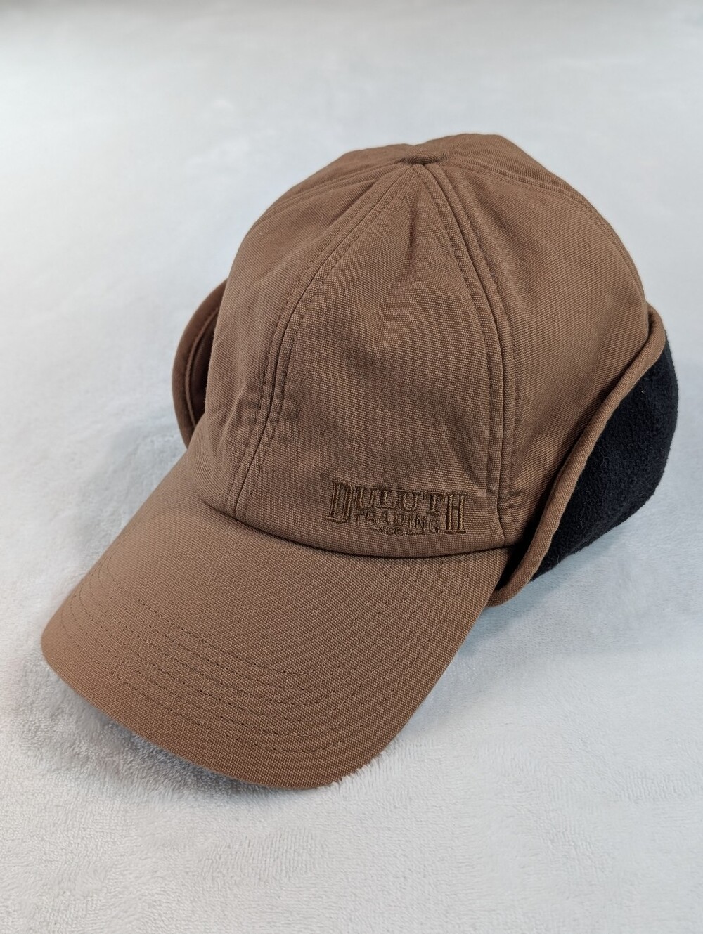 Duluth Trading Co Brown Canvas Ear Flap Ball Cap Fleece Lined 2XL
